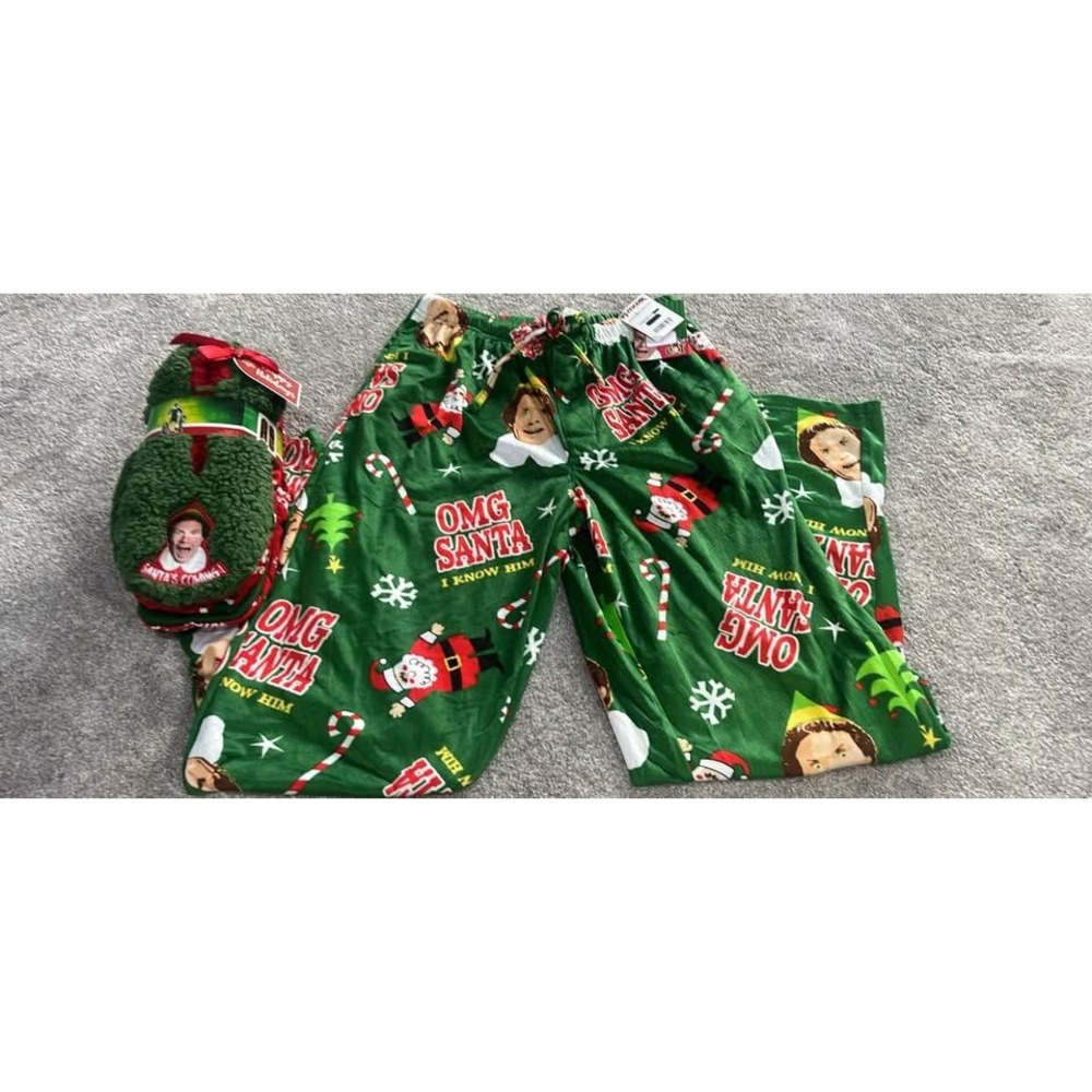 Elf Movie Buddy the Elf Pajama Pants and Slipper Socks Set Green Mens Medium NEW